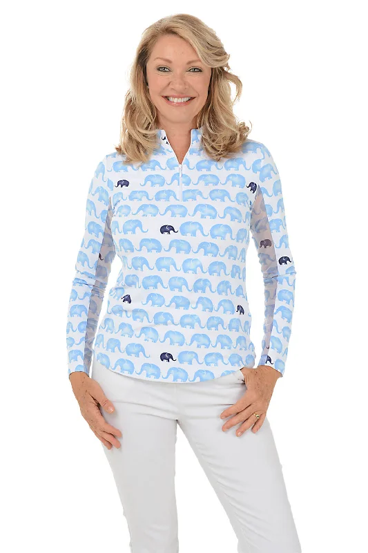 Women's Blouse with Mandarin CollarPeriwinkle Velma Elephant UPF50+ Sun Shirt