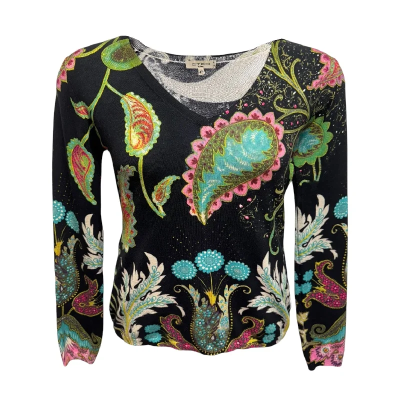 Women's V-Neck Woolen SweatersSilk Blend Sweater By Etro In Multi-colored, Size: L