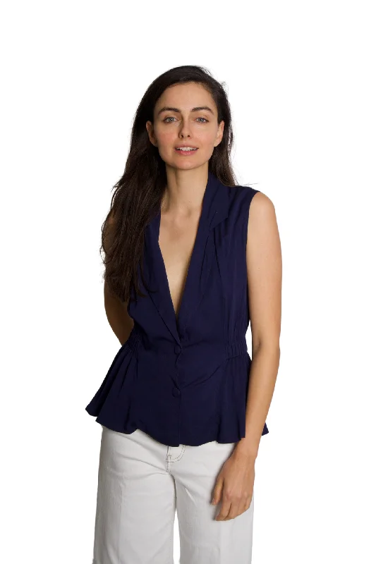 Women's Blouse with Boat NeckDrew Vest in Navy