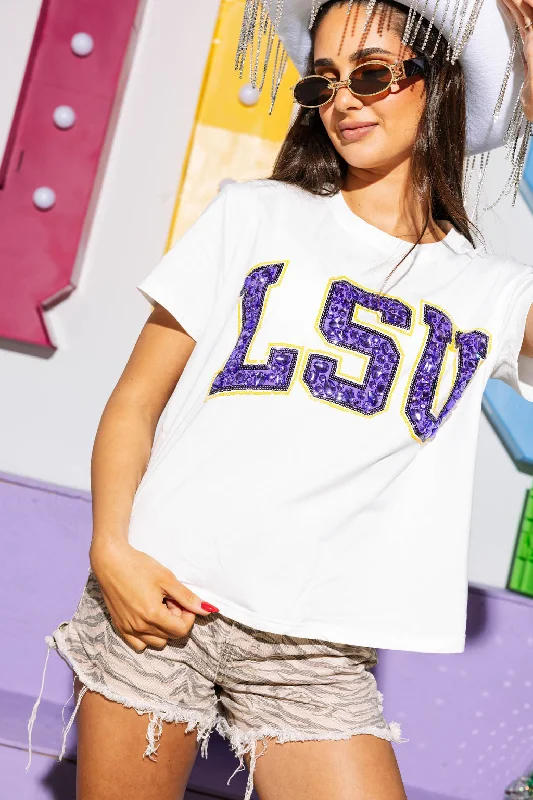 Women's Blouse with Lapel CollarLicensed LSU Jeweled Letter Tee