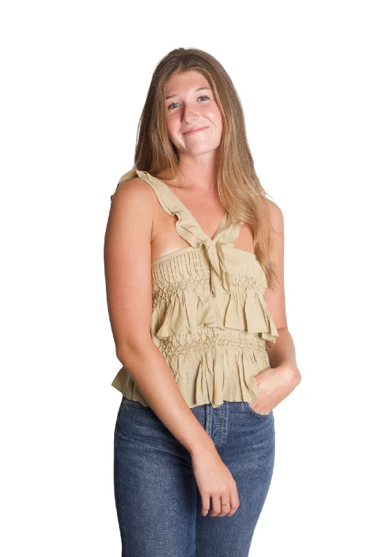 Women's Blouse with V-Shaped CollarDaren Top in Light Khaki