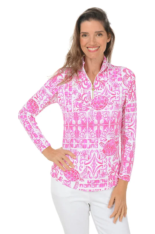 Women's Blouse for OfficePink Turtle Tile UPF50+ Sun Shirt