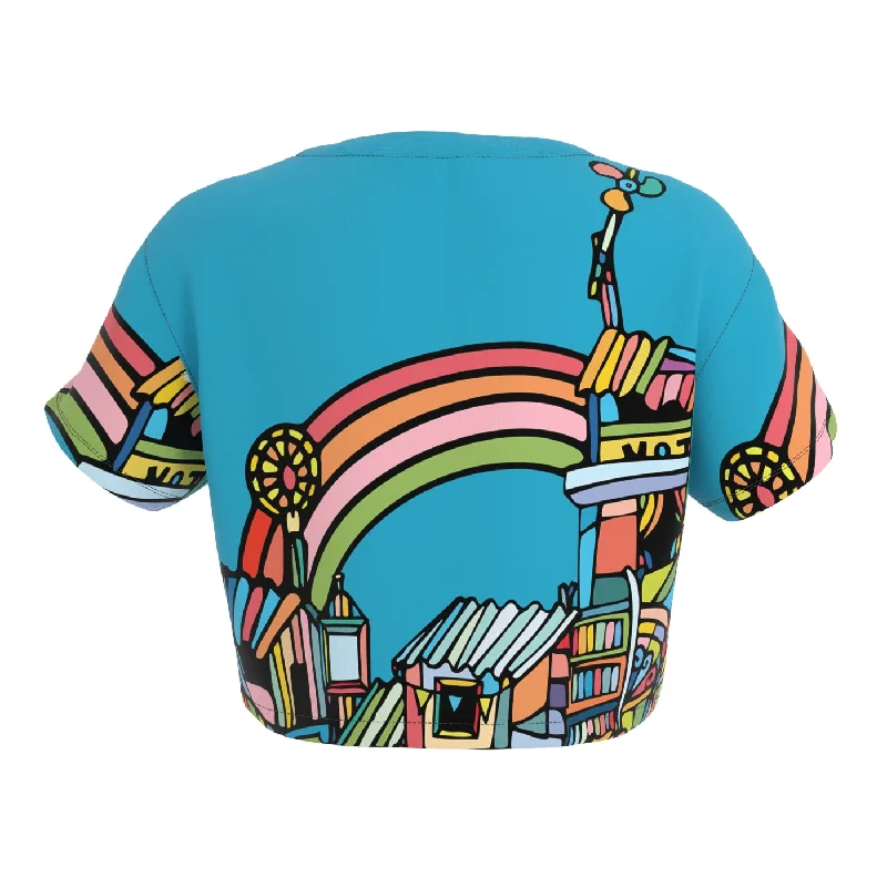 Women's Blouse with Low CollarRainboy Blue Crop Top