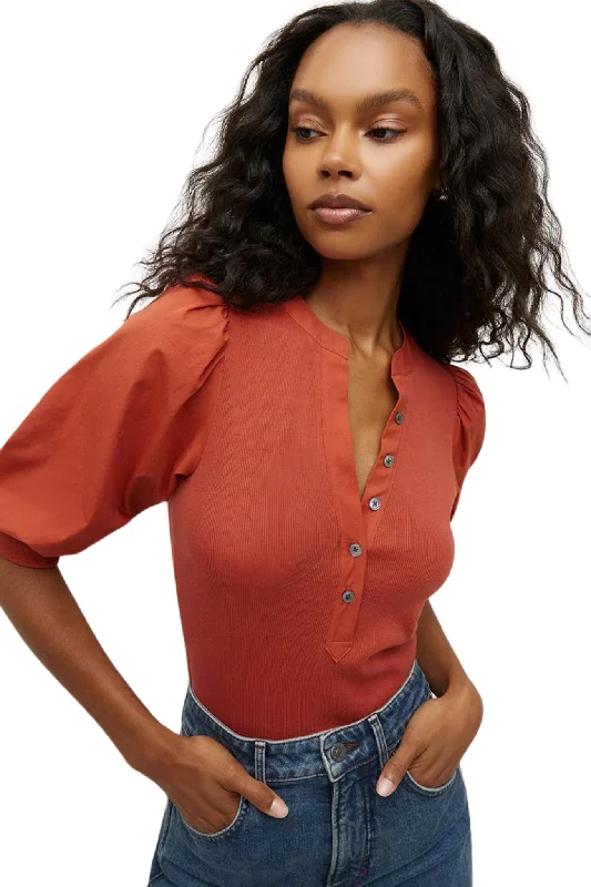 Women's Round-Neck BlouseCoralee Top in Brick Red