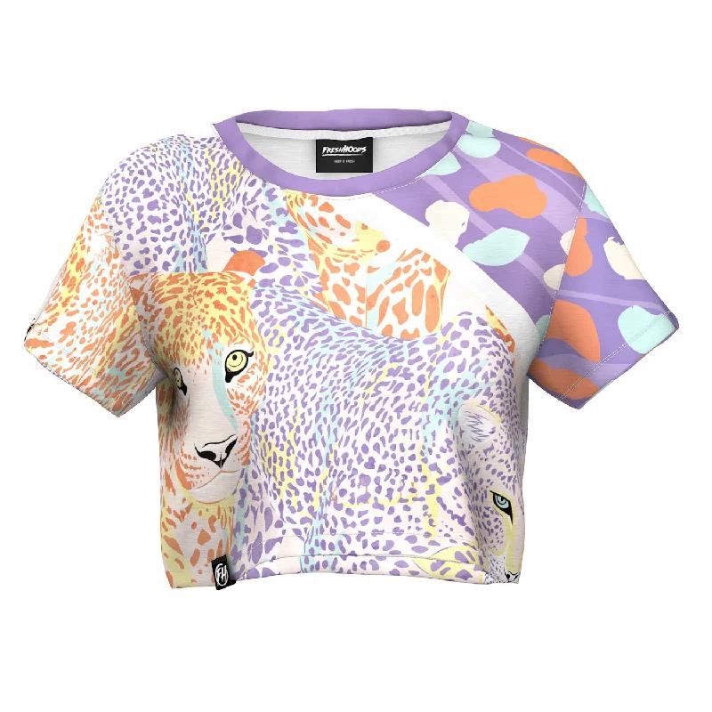 Women's Blouse with Mandarin CollarPastel Leopard Crop Top