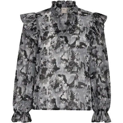 Women's Blouse with Shirt CollarPC8137 Eleanor Printed Blouse - Limestone Grey