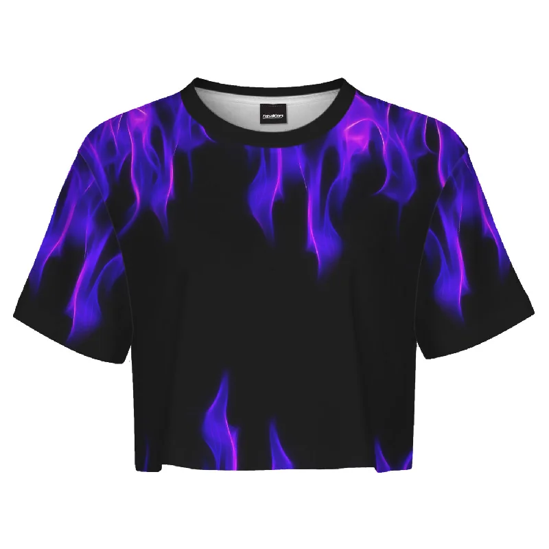 Women's Blouse with Shirt CollarPurple Flame Crop Top