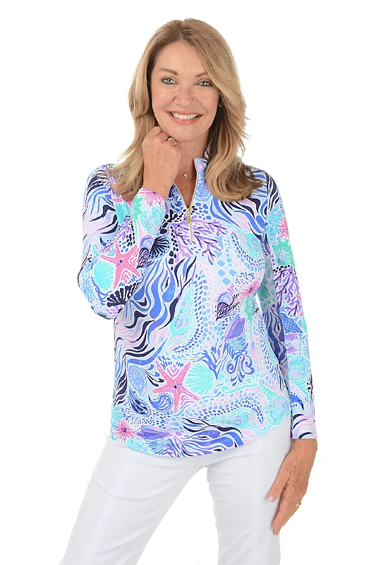 Women's V-Neck BlouseBlue Sea Wave UPF50+ Sun Shirt