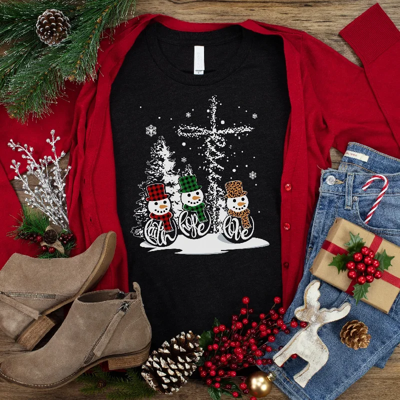 Women's Blouse with Sweetheart NeckFaith Hope Love Snowmen Tee