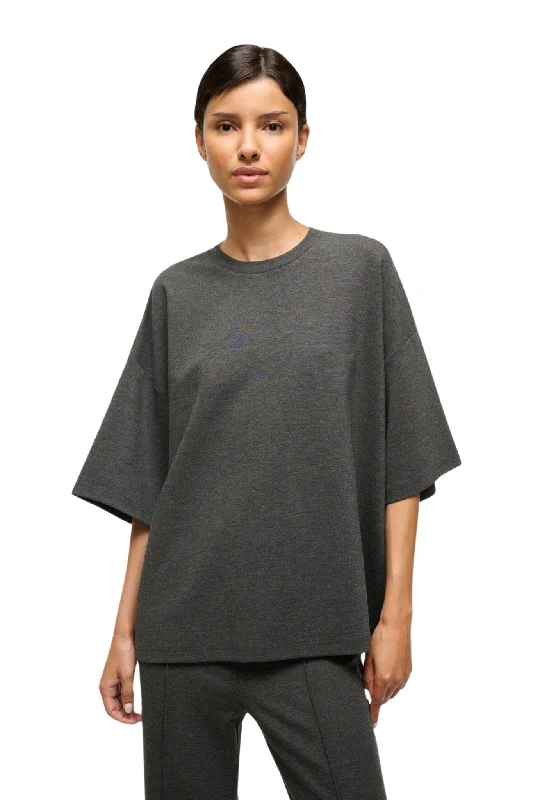 Women's Blouse with Boat CollarCapsule Top in Heather Grey