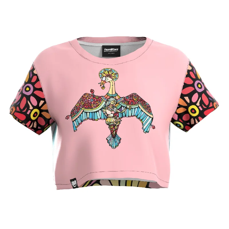 Women's Blouse with Sweetheart CollarSwan Flowers Crop Top