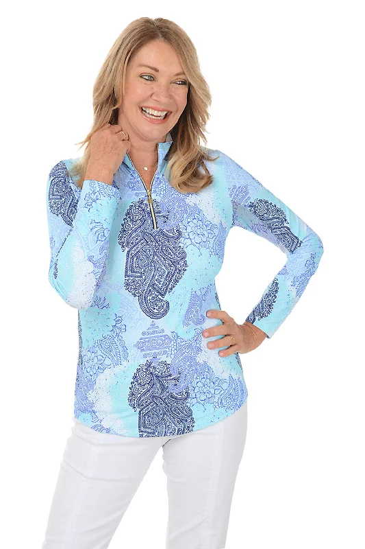 Women's Sleeveless BlouseBlue Paisley UPF50+ Sun Shirt