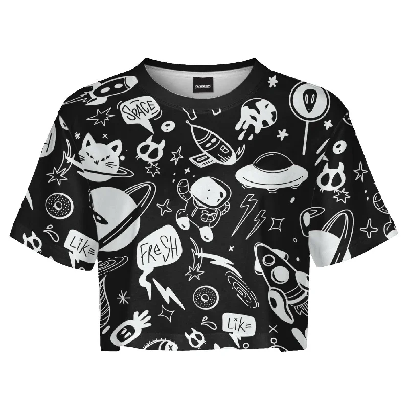 Women's Blouse with V-Shaped CollarSpace Doodles Crop Top