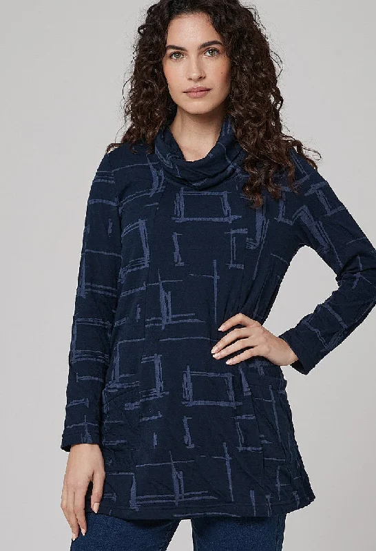 Women's Blouse with FrillsSuri Tunic - Blue Print