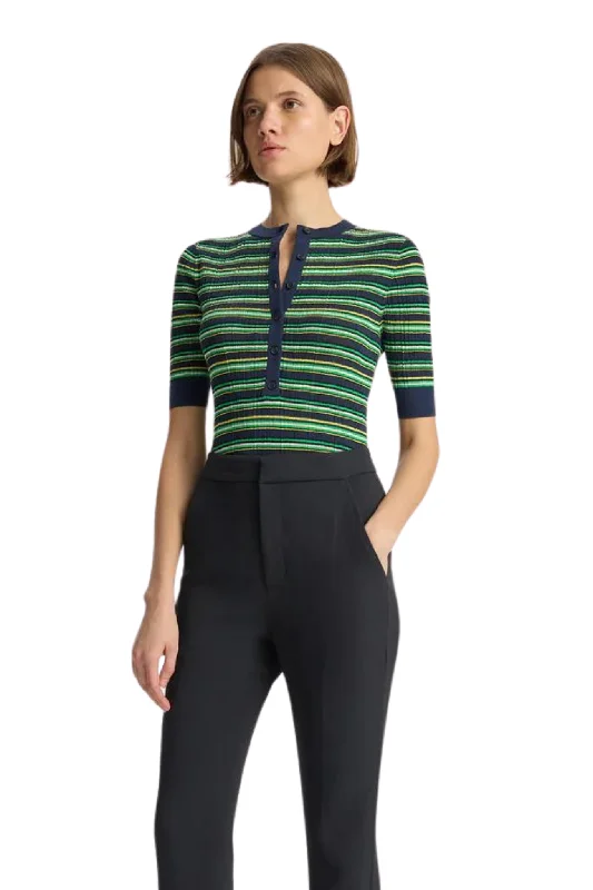 Women's Blouse with Sweetheart CollarFisher Top in Green Stripe