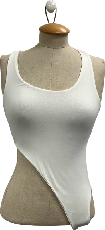 Women's Scoop Neck SweatersBayse White Asymmetric Bodysuit UK XS