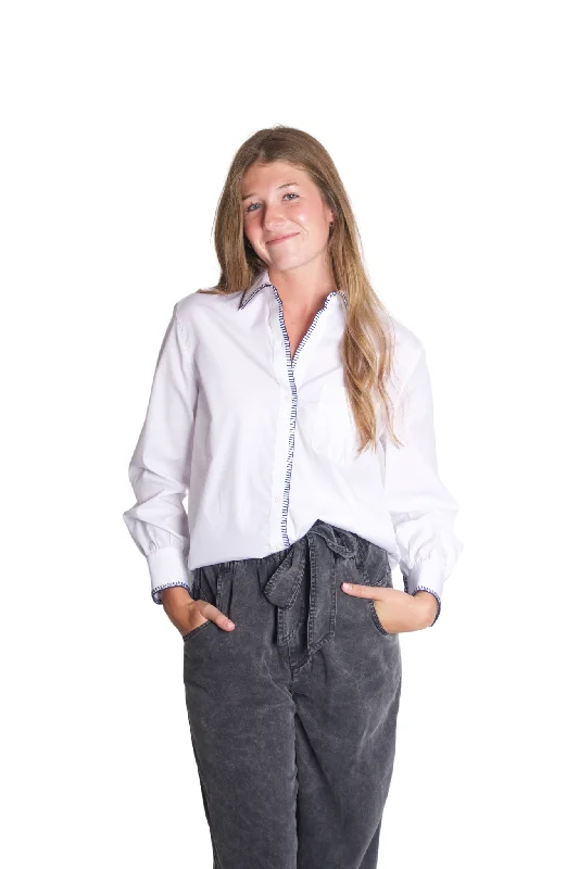 Women's Blouse with Wide CollarMaxine Blanket Stitch Shirt