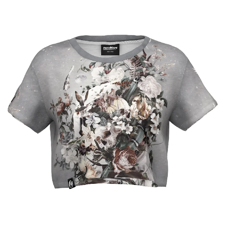 Women's Blouse with Wide CollarFloral Space Crop Top