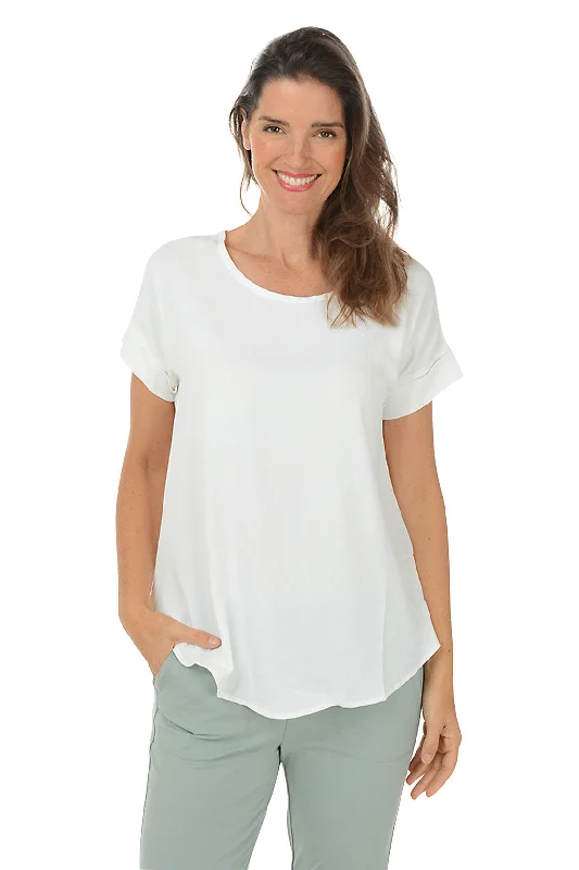 Women's Blouse with Narrow CollarButton Back Rolled Short Sleeve Blouse