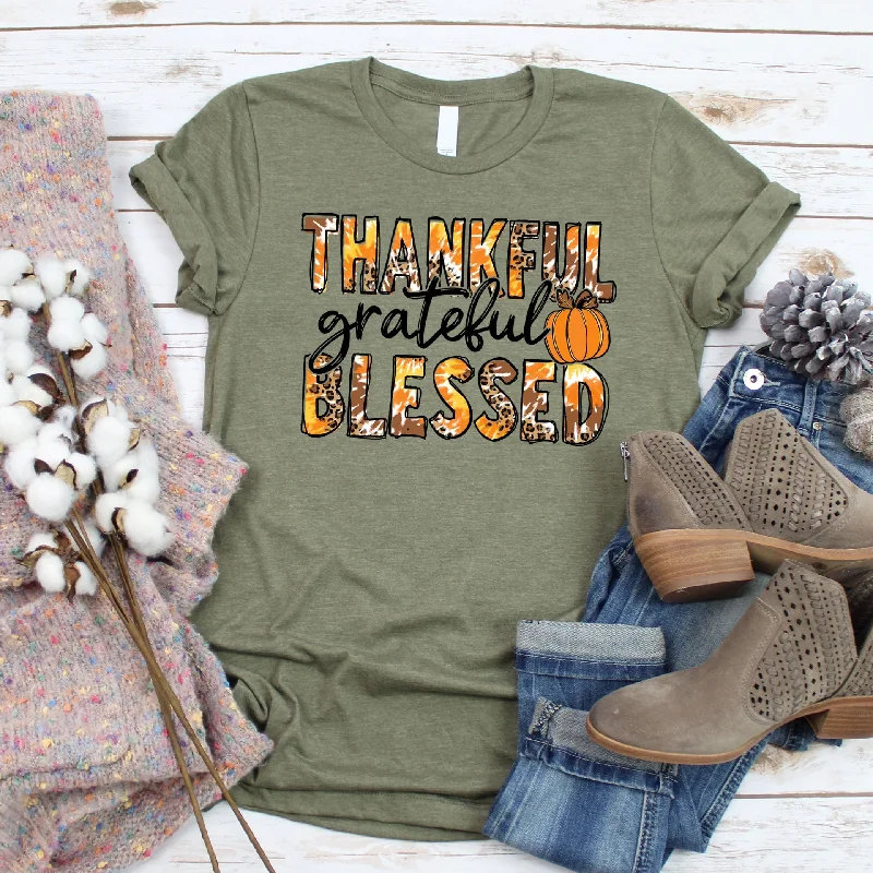 Women's Blouse with Keyhole CollarThankful Grateful Blessed Tie Dye Tee