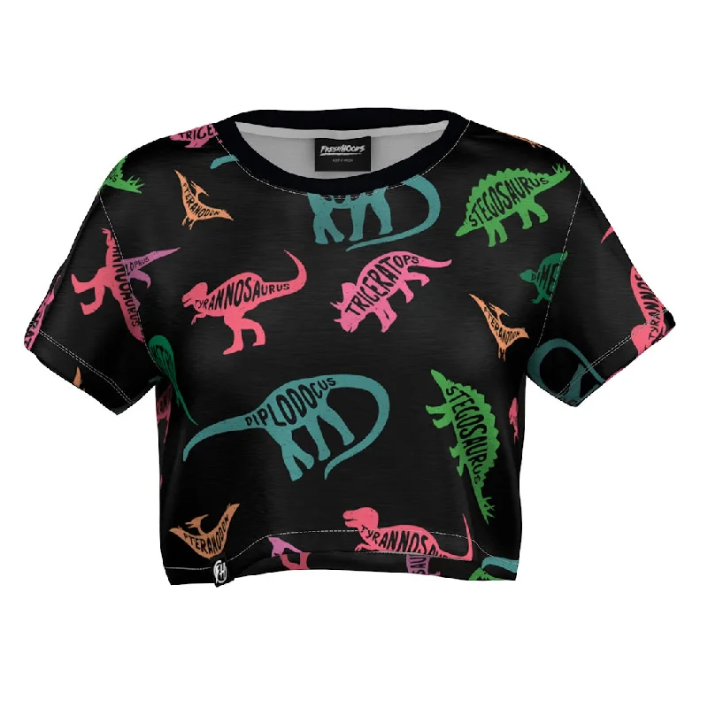 Women's Blouse with U-Shaped CollarDinosaurs Crop Top