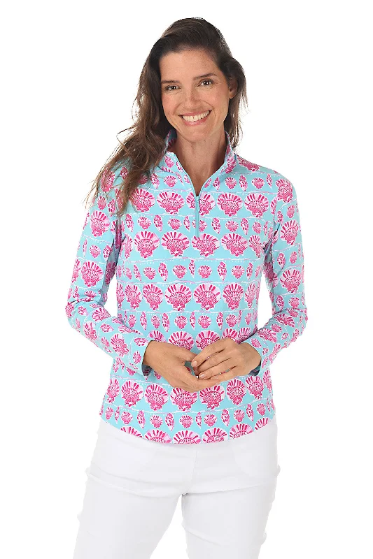 Women's Blouse with U-Shaped CollarSeafoam Shelly Seashells UPF50+ Sun Shirt