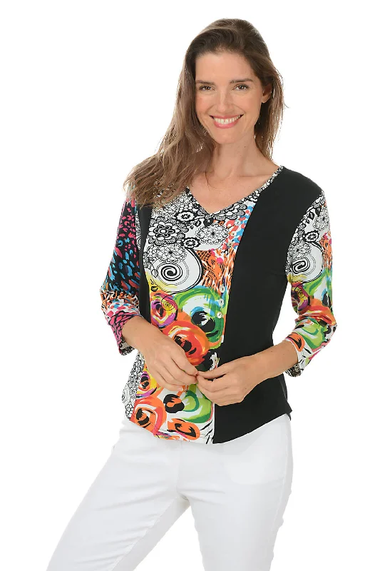 Women's Blouse with Keyhole NeckEliza V-Neck Offset Button Top