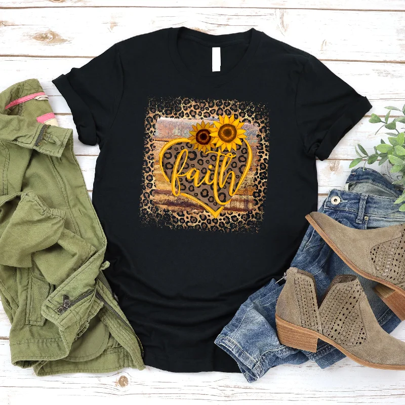 Women's Blouse with ShirringFaith Leopard Sunflower Tee