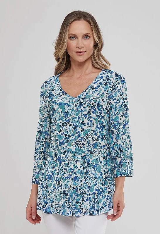 Women's Blouse with Square NeckFlower Valley Grace Tunic - Blue Mix