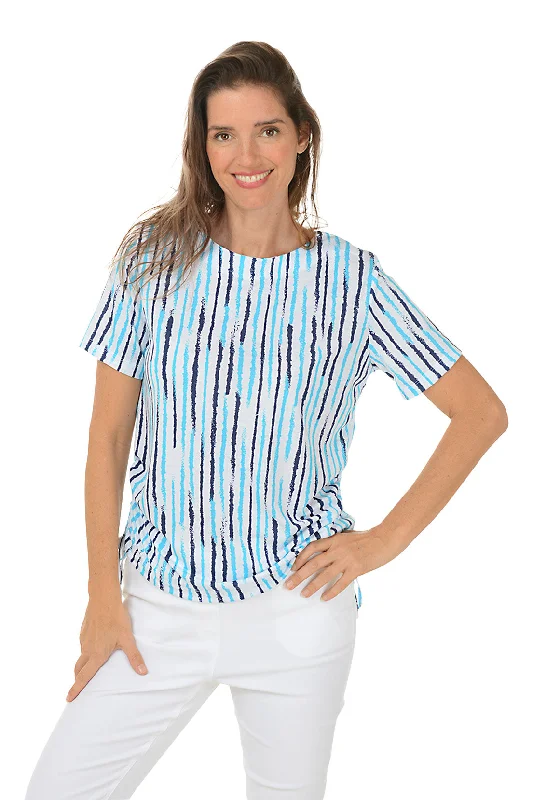 Women's Blouse with Square CollarSeven Seas Sketched Stripe Short Sleeve Top