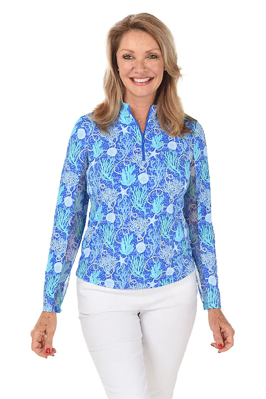 Women's Blouse with Square NeckBlue Valara Undersea UPF50+ Sun Shirt