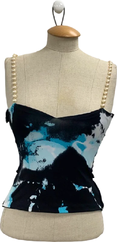 Women's Lapel Collar SweatersSeta Black/Blue Tie-Dye Camisole UK S