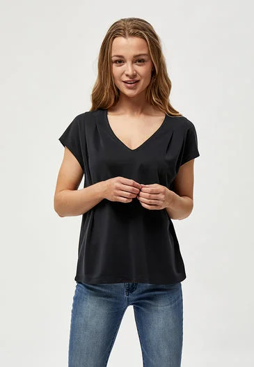 Women's Blouse with Low CollarPC1642 - Lana V-Neck Top - Black