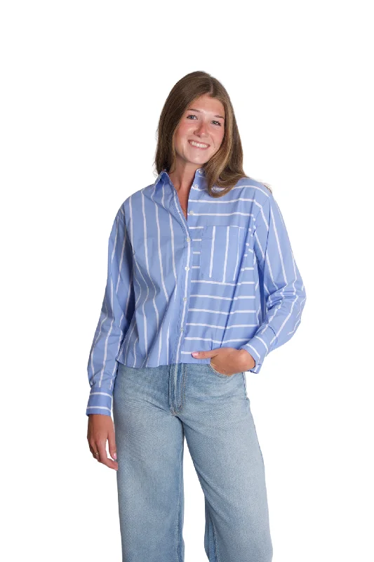 Women's Blouse with ZipperKinley Top in Hydrangea Stripe