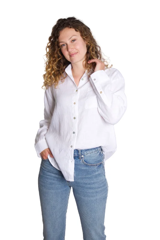 Women's Blouse with SleevelessThe Linen Relaxed Shirt in Powder