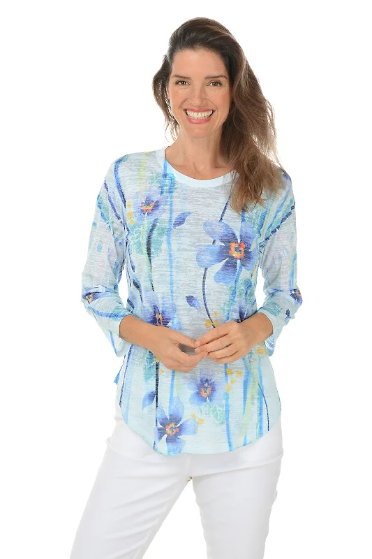 Women's Blouse for HolidayBluebell Curved Hem Burnout Knit Top