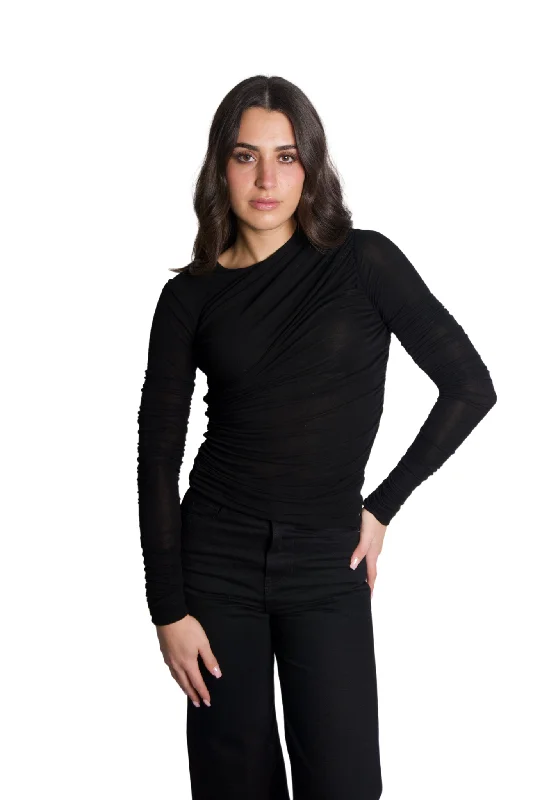 Women's Blouse with Peter Pan CollarTania Twist Tee in Black