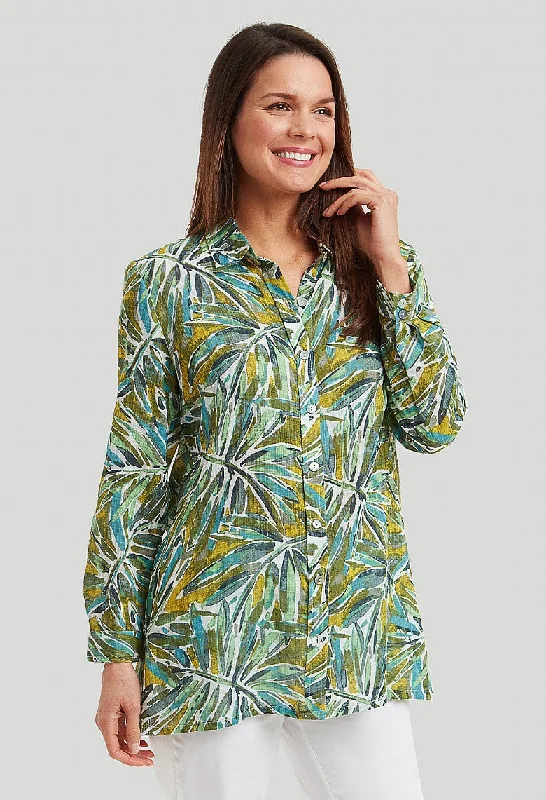 Women's Blouse with Keyhole NeckPalm House Amelia Shirt - Green Mix