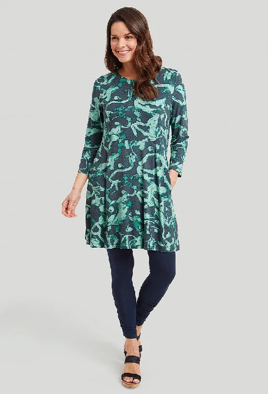 Women's Blouse with Rounded HemPaint Strokes Flavia Tunic - Blue Mix