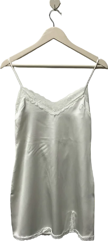 Women's V-Shaped Collar SweatersBershka White Satin Lace Trim Slip Dress UK S