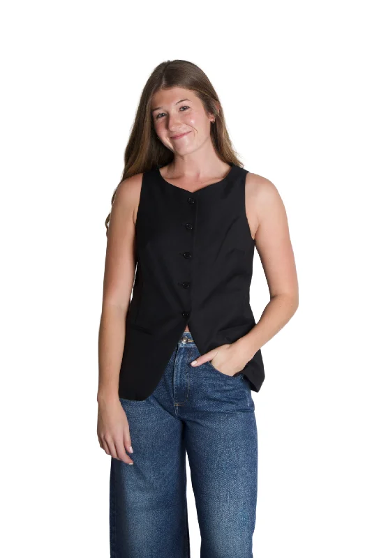 Women's Blouse with Mid-LengthAnna Vest in Rich Black