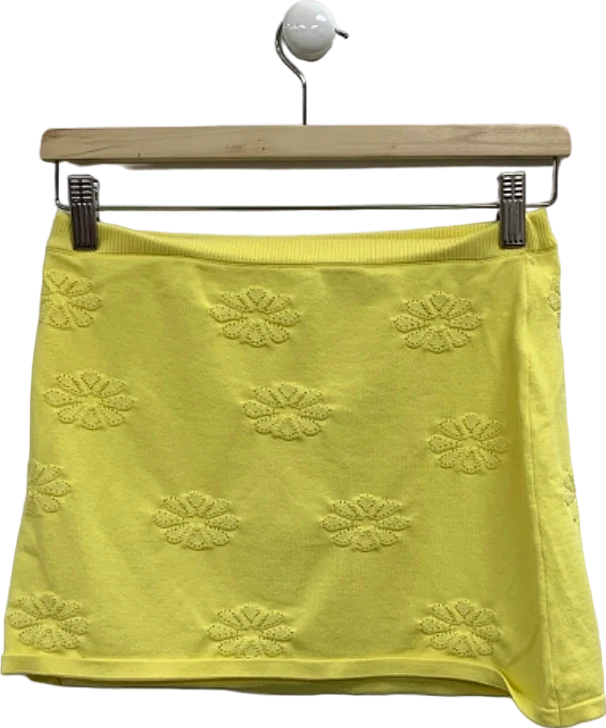 Women's Notched Collar SweatersWhite Fox Yellow Embroidered Skirt UK S