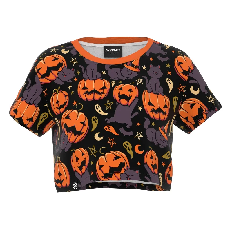 Women's Blouse for ChurchPumpkin Field Cat Crop Top