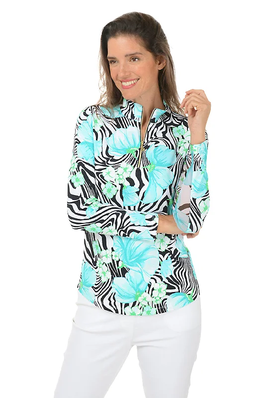 Women's Blouse with BeltBlack Zebra UPF50+ Sun Shirt