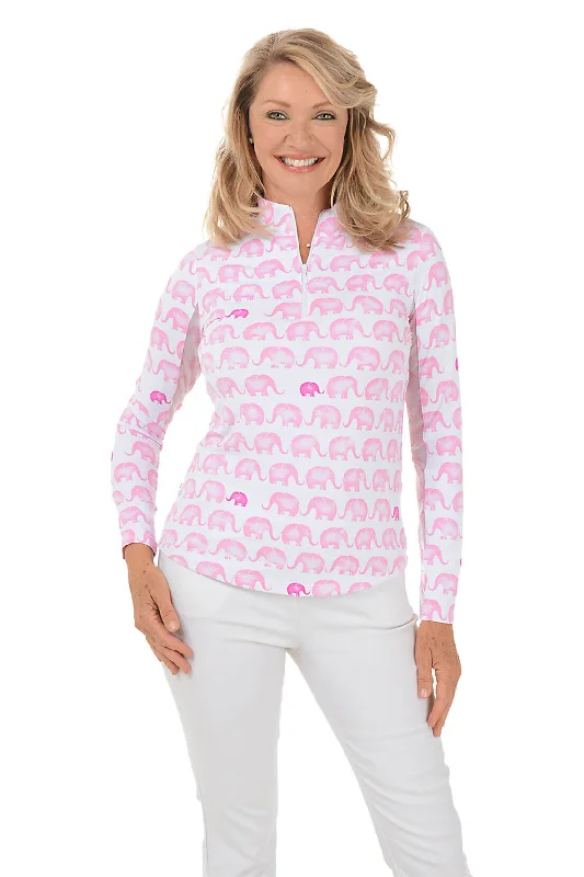 Women's Blouse with Rounded HemPink Velma Elephant UPF50+ Sun Shirt