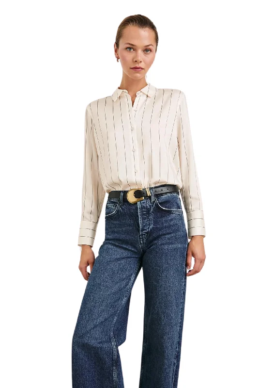 Women's Blouse with Collarless DesignSaige Button Down in Brixton Stripe