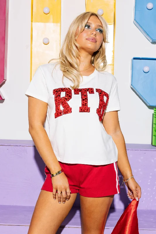 Women's Blouse with Shirt CollarLicensed RTR Jeweled Letter Tee