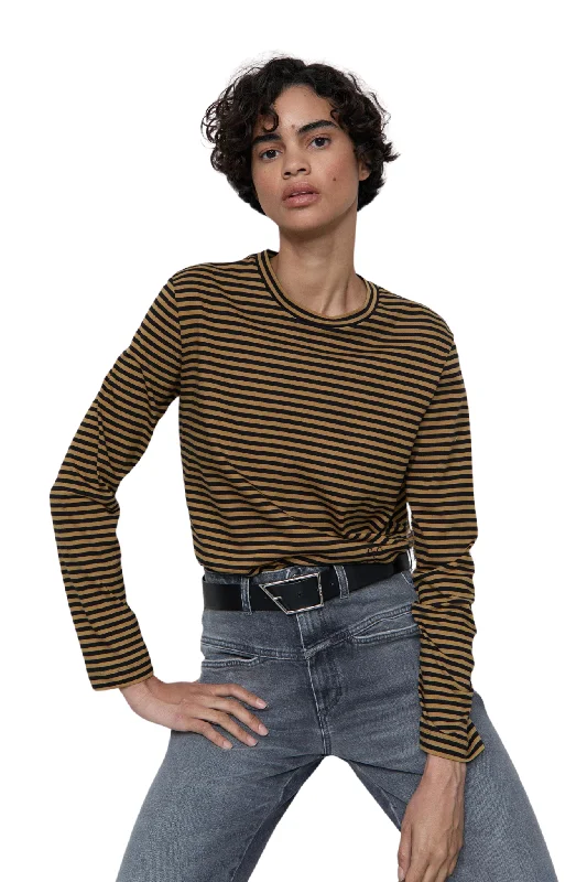 Women's Blouse with Lapel CollarLong Sleeve Striped Shirt in Tullamore Brown