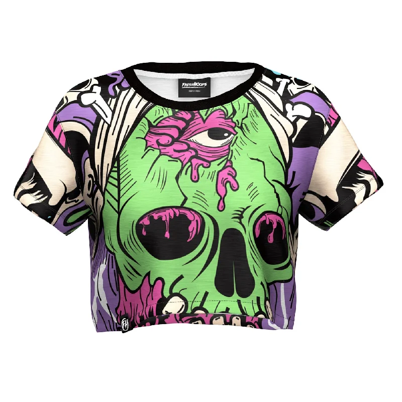 Women's Blouse with ButtonsDirty Skull Crop Top