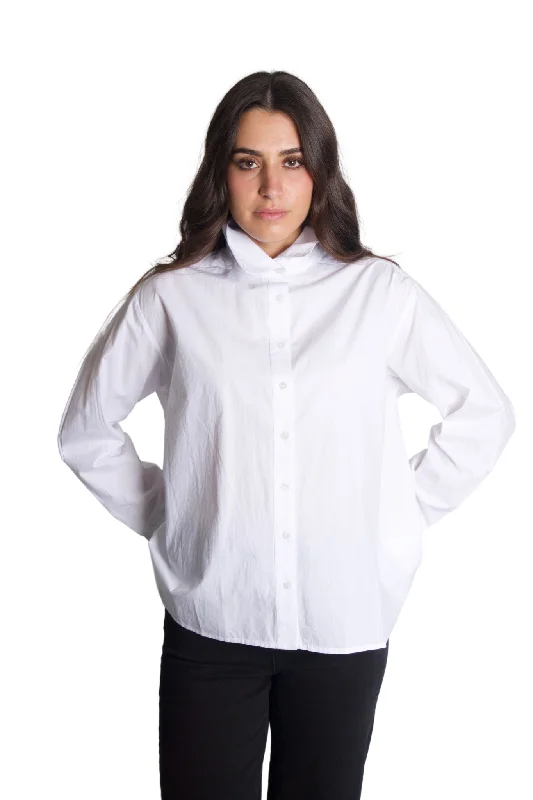 Women's Blouse with Mandarin CollarMadison Button Down in Milk